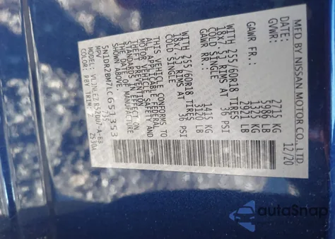 2020 Nissan Pathfinder Sv 4Wd z USA, uszkodzony, nr VIN 5N1DR2BM7LC651353